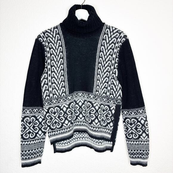 N°21 Jacquard Mohair Cropped High Low Black and White Sweater S - Picture 2 of 10